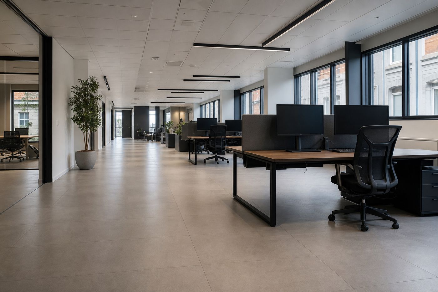 Kantoorverdieping na de schoonmaak