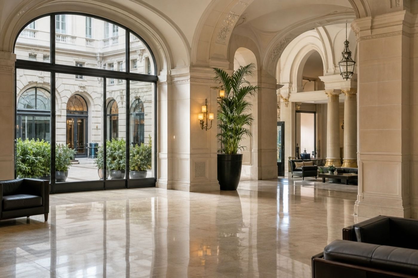 Hotellobby na de schoonmaak